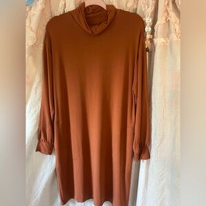 Garnet Hill Zen comfort knit Turtleneck Tunic Dress in Rust size small